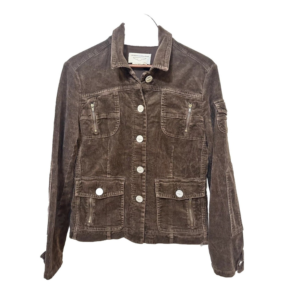 BCBG Maxazria Corduroy Jacket Womens Nickle Button Cargo Pocket Retro 70s Medium